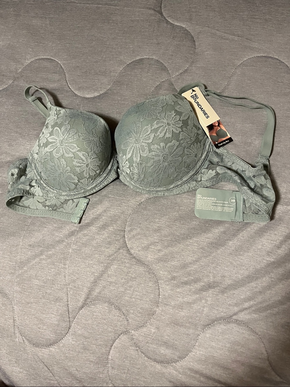 No Boundaries Sage Green Lace Underwire Bra W040072 Push Up 38B